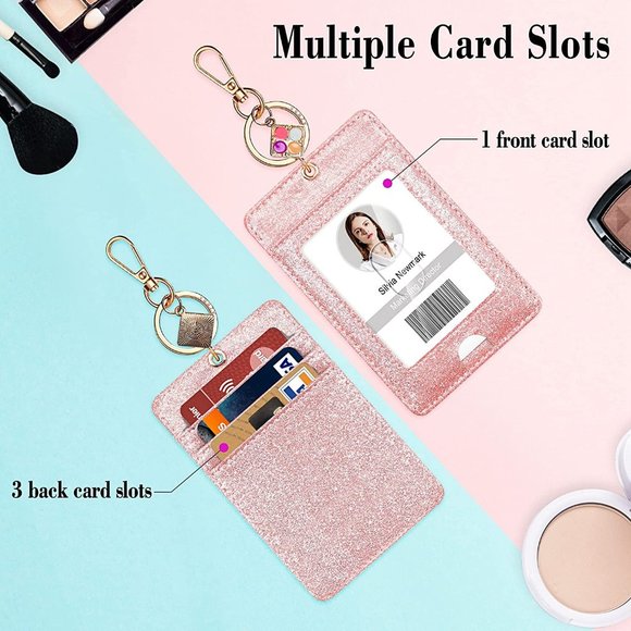 ID Badge Holder with Carabiner (Rose Gold, 2 Pack) - Picture 6 of 6